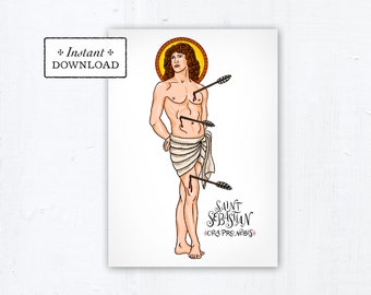 Saint Sebastian Card, Art Print, Instant Download, DIY Downloadable PDF 5"x7" Catholic Saint Printable Confirmation Gift St Sebastian