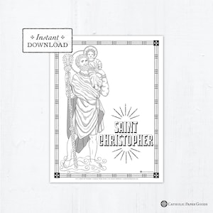 Catholic Coloring Page, Saint Christopher Coloring Page, Catholic Saints, Printable Coloring Page, Digital Coloring Page, PDF