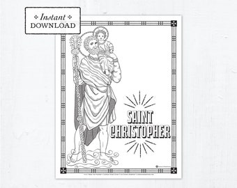 Catholic Coloring Page, Saint Christopher Coloring Page, Catholic Saints, Printable Coloring Page, Digital Coloring Page, PDF