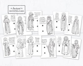 Catholic Saints Valentine Cards: Coloring Page Exchange Set (DIY Printable PDF)
