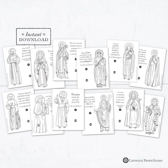 Catholic Saints Valentine Cards: Coloring Page Exchange Set (DIY Printable PDF)