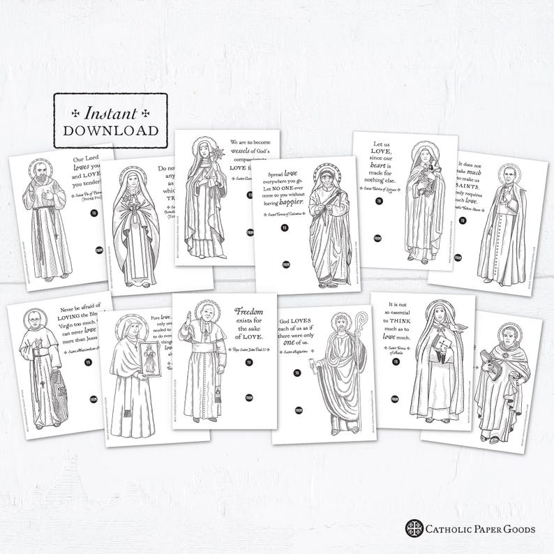 Catholic Saints Valentine Cards: Coloring Page Exchange Set (DIY Printable PDF) image 1