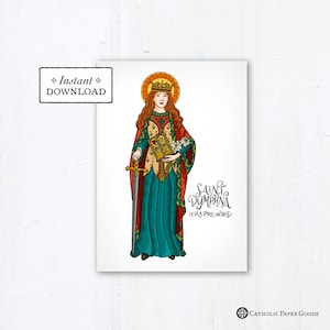 Saint Dymphna Card - Art Print - Instant Download - DIY Downloadable PDF 5&quot;x7&quot; - Saint Printable Saint Art Print Confirmation Gift Baptism