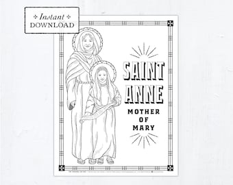Saint Anne with Mary, Catholic Coloring Page St Anne, Mother of Mary Catholic Saints Printable Coloring Page