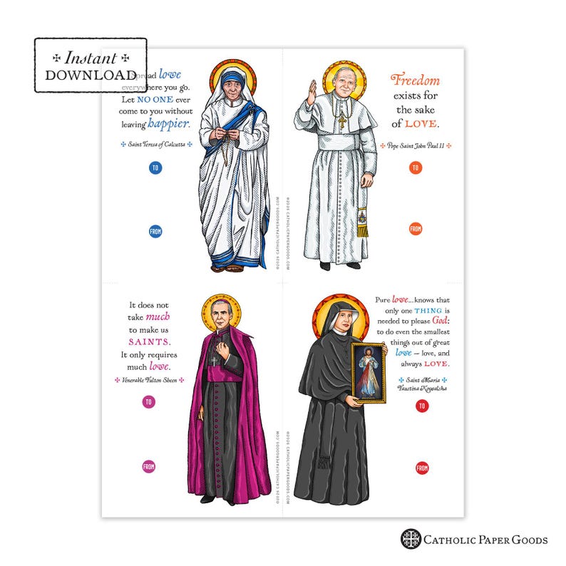Catholic Saints Valentine Cards: Printable Set 1 (Digital Download) imagen 2