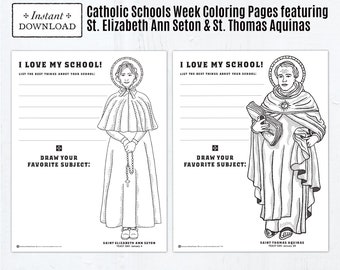 Catholic Schools Week Coloring Pages and Acitivity, St Elizabeth Ann Seton, St Thomas Aquinas, 2 Printable Coloring Pages, Digital, PDF