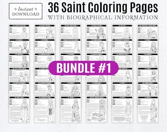 36 Catholic Saint Coloring Pages with Biographical Information, Bundle #1, Catholic Printables, All Saints Day, All Saints Day Activity, CCD