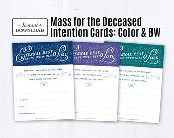 Catholic Mass for the Deceased Intention Cards, Eternal Rest Grant Unto Him, Her, Them Instant Download PDF A2 4.25x5.5 Holy Souls, November