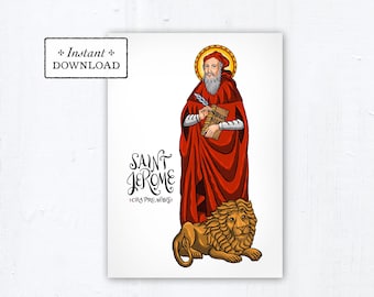 St. Jerome Card Art Print Instant Download Printable PDF 5"x7" Catholic Saint Printable Confirmation Gift Prayer Card Saint Jerome