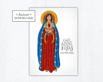 Our Lady of Sorrows Card - Art Print - Instant Download - DIY Downloadable PDF 5"x7" Catholic Saint Printable Confirmation Gift