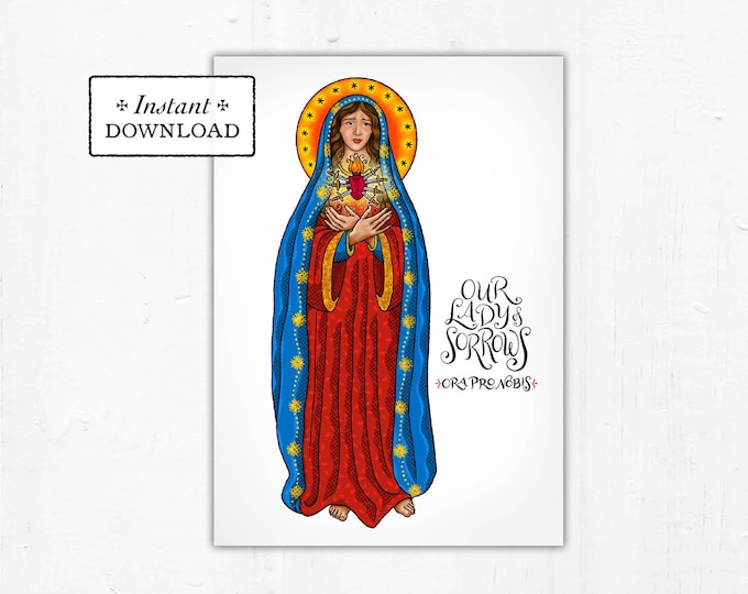 Featured listing image: Our Lady of Sorrows Art Print: Catholic Saint Card (DIY PDF Download)
