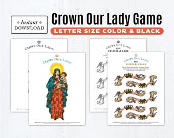 Crown Our Lady Game, Printable 8.5x11, Catholic Game for Kids, All Saints Day, May Crowning, Queenship of Mary May Month of Mary