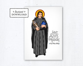 Saint Louis de Montfort Card - Art Print - Instant Download - DIY Downloadable PDF 5"x7" - Saint Card Saint Art Print Confirmation Gift