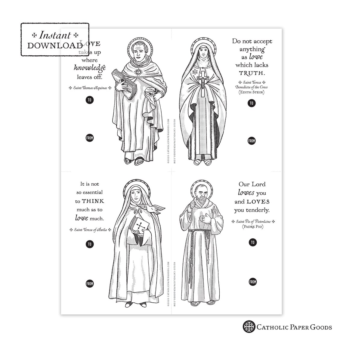 Catholic Saints Coloring Page Valentine Exchange Cards Set 1 Etsy Catholic saints coloring page valentine exchange cards set 1 etsy