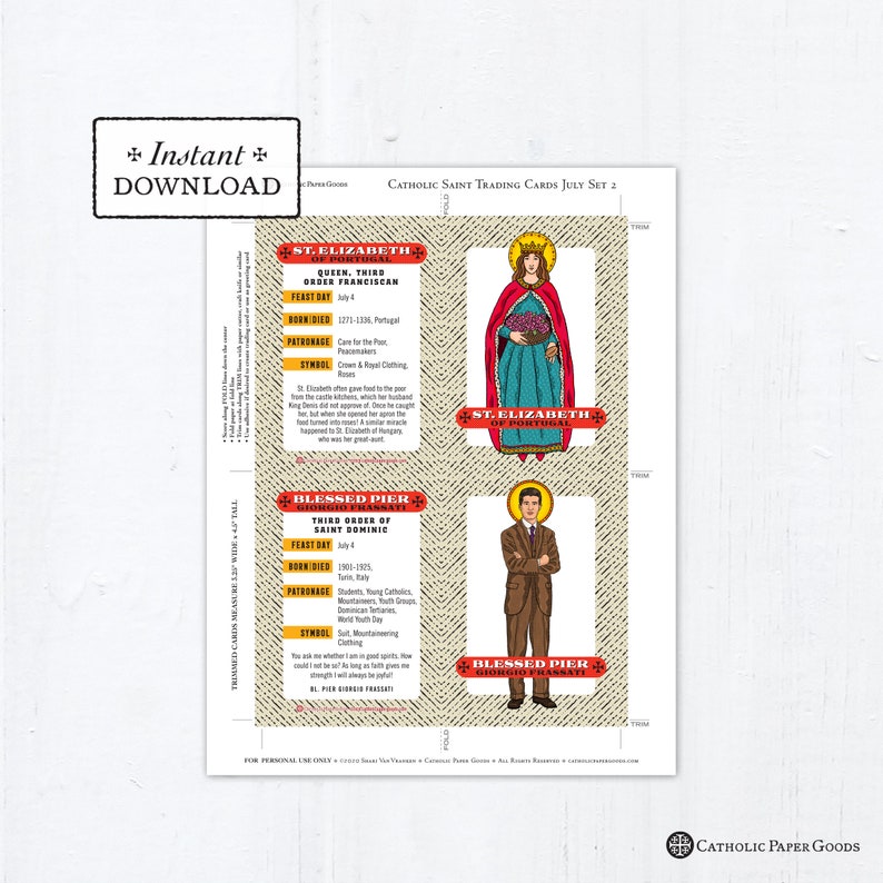 Catholic Saint Trading Cards July Set 2 Printable PLUS | Etsy