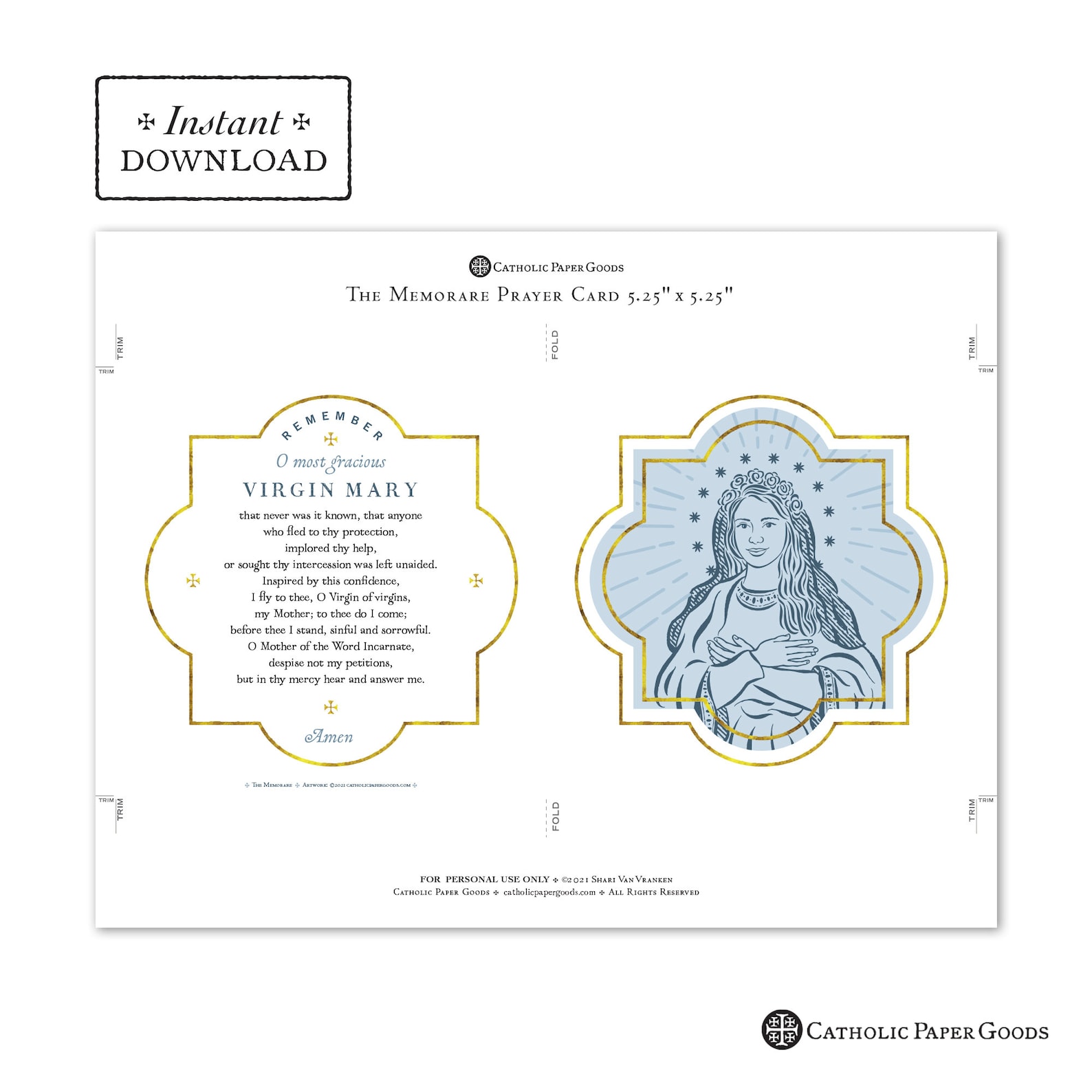 The Memorare Marian Prayer Card Art Print Instant Download | Etsy
