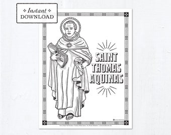 Catholic Coloring Page - Saint Thomas Aquinas - Catholic Saints - Printable Coloring Page - Digital - PDF