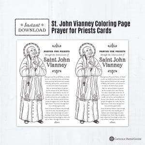Saint John Vianney Coloring Page Cards for Priests, Priest Cards, Catholic Saints, Printable Coloring Page Cards, Priesthood Sunday Cards
