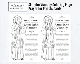 Saint John Vianney Coloring Page Cards for Priests, Priest Cards, Catholic Saints, Printable Coloring Page Cards, Priesthood Sunday Cards