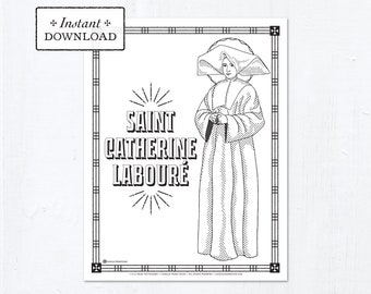 Catholic Coloring Page - Saint Catherine Labouré - Catholic Saints - Printable Coloring Page - Digital - PDF