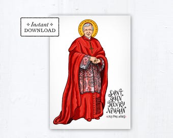 Saint John Henry Newman Card, Art Print, Instant Download, DIY Downloadable PDF 5"x7" Catholic Saint Printable Confirmation Gift