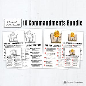 Ten Commandments Bundle: 11x17 Poster, 8.5x11 Handout, Flash Cards, Color and BW Coloring Page, Catholic Education, Catholic Classroom Decor