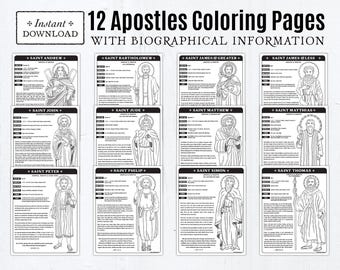 The 12 Apostles Coloring Pages, Biographical Information & Scripture References Printable Catholic Coloring Pages All Saints Day PDF