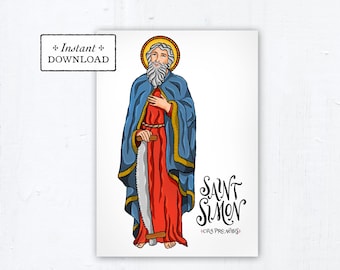 Saint Simon Card, Art Print, Instant Download, DIY Downloadable PDF 5"x7" Catholic Saint Printable Confirmation Gift Baptism Gift St Simon
