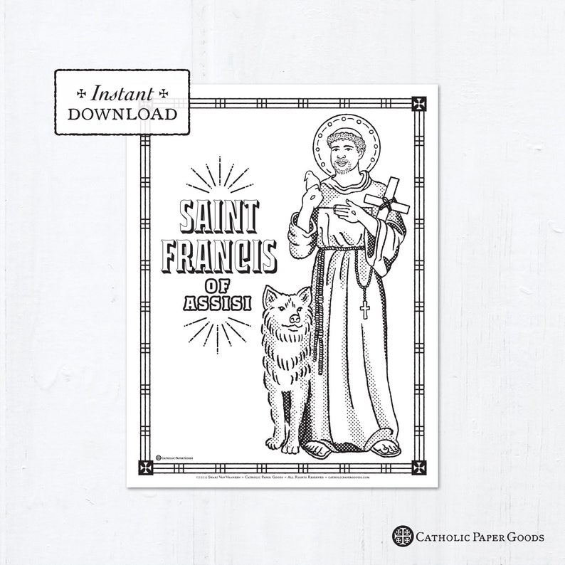 Catholic Coloring Page Saint Francis of Assisi Catholic Saints Printable Coloring Page Digital PDF image 1