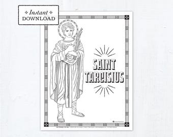 Saint Tarcisius Catholic Coloring Page, Catholic Saints, Printable Coloring Page, Digital Coloring Page, Saints of the Eucharist