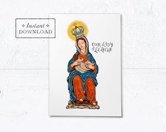 Our Lady of La Leche Card - Greeting Card or Art Print - Instant Download - DIY Downloadable PDF 5"x7"