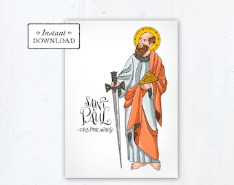 St. Paul the Apostle Card, Catholic Greeting Card, Catholic Saint, Art Print, Instant Download, Downloadable PDF 5x7, Confirmation Gift