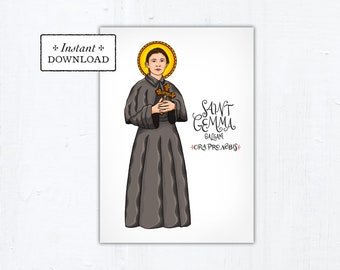 St. Gemma Galgani Card - Art Print - Instant Download - DIY Downloadable PDF 5"x7"