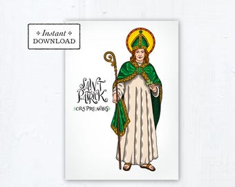 St. Patrick (Young) Card, Catholic Greeting Card, Catholic Saint, Art Print, Instant Download, Printable PDF 5x7, Confirmation Gift