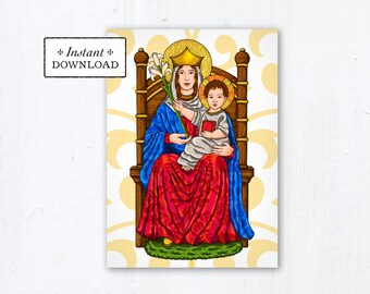 Our Lady of Walsingham Prayer Card, Greeting Card, Art Print - Instant Download - DIY Downloadable PDF 5"x7" Printable Marian Prayer Card