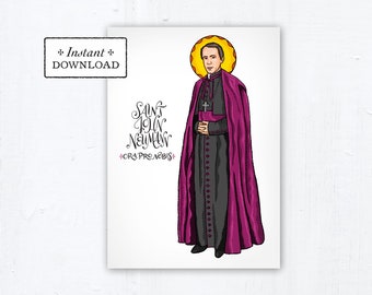 Saint John Neumann Card, Art Print, Instant Download, Downloadable PDF 5"x7" Saint Printable Saint Print Confirmation Gift Baptism