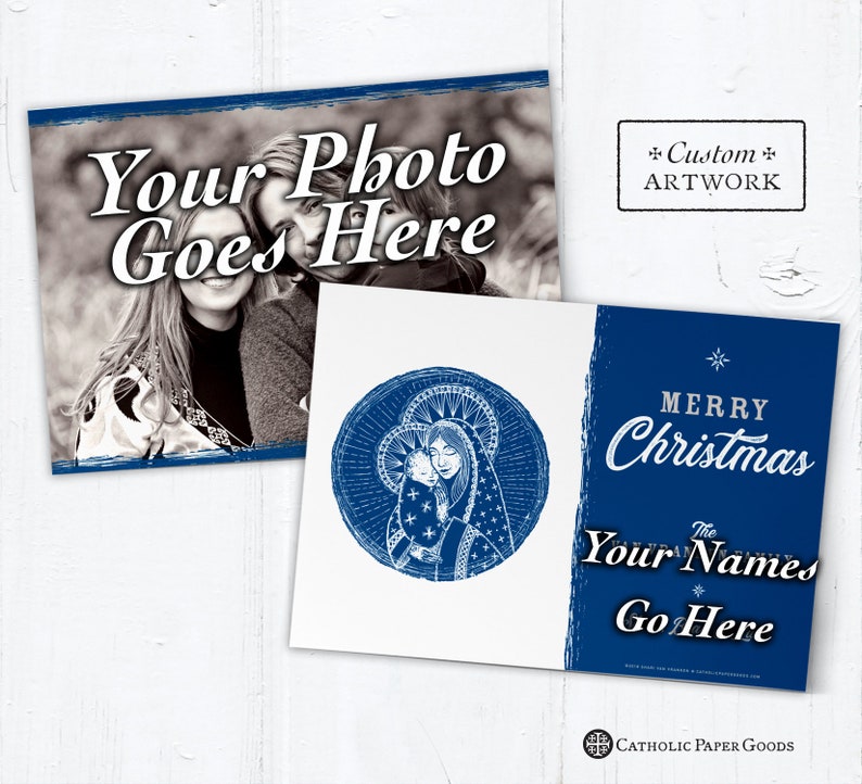 Catholic Christmas Photo Card Customizable Mary & Jesus DIY Print it Yourself Portrait or Landscape Downloadable Template 5x7 image 3