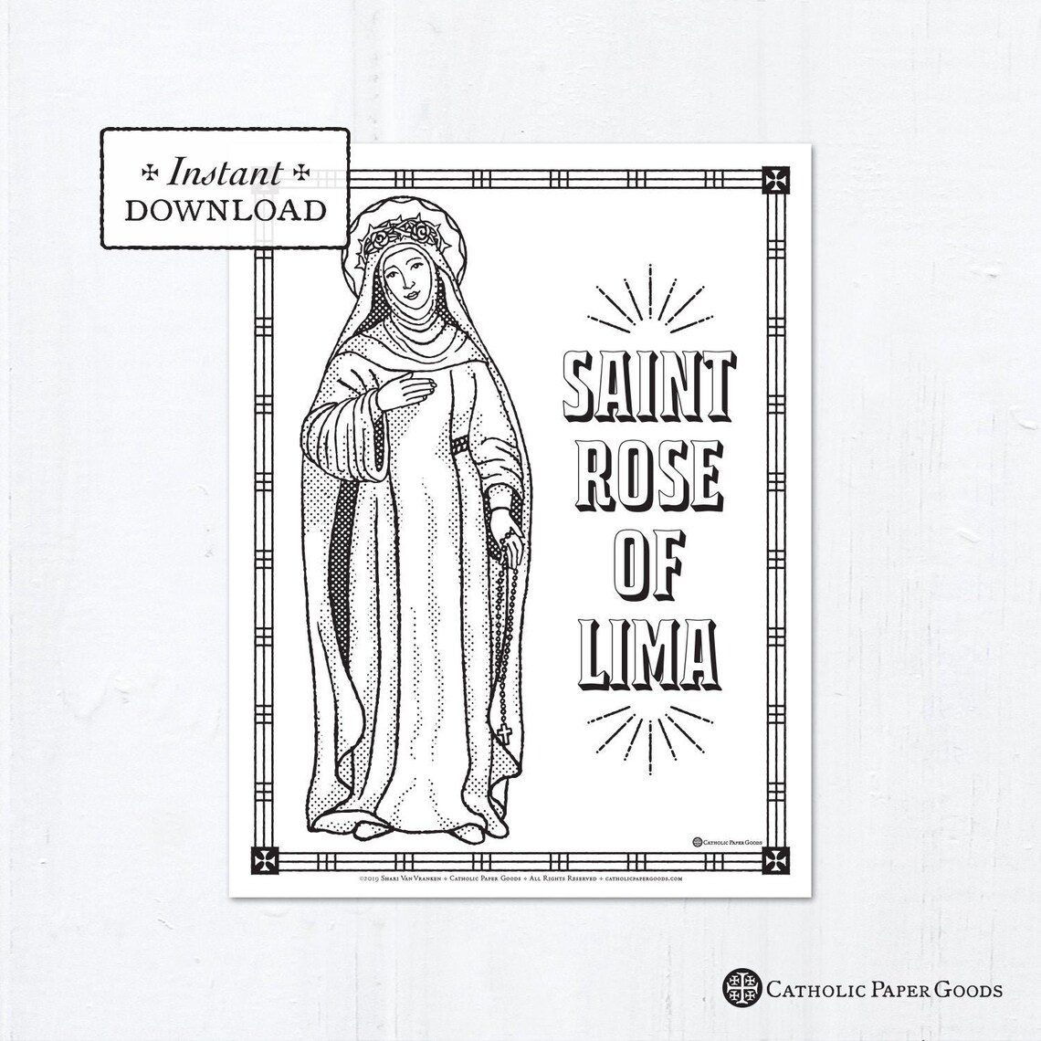 Catholic Coloring Page Saint Rose of Lima Catholic Saints - Etsy Hong Kong