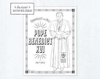 Catholic Coloring Page, Pope Benedict XVI, Printable Coloring Page, Digital, PDF, Pope Benedict Coloring Page