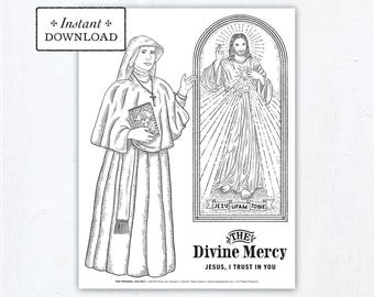 St. Faustina with the Divine Mercy Image Printable Coloring Page: Jesus, I Trust in You (PDF)