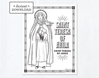 Catholic Coloring Page - Saint Teresa of Avila - Catholic Saints - Printable Coloring Page - Digital - PDF