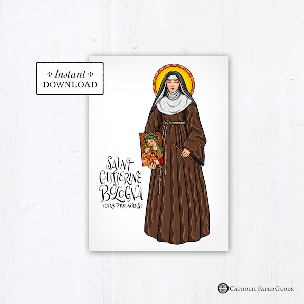 Saint Catherine of Bologna Card, Art Print, Instant Download, PDF 5x7 Printable Saint Print Confirmation Gift Baptism Catherine of Bologna