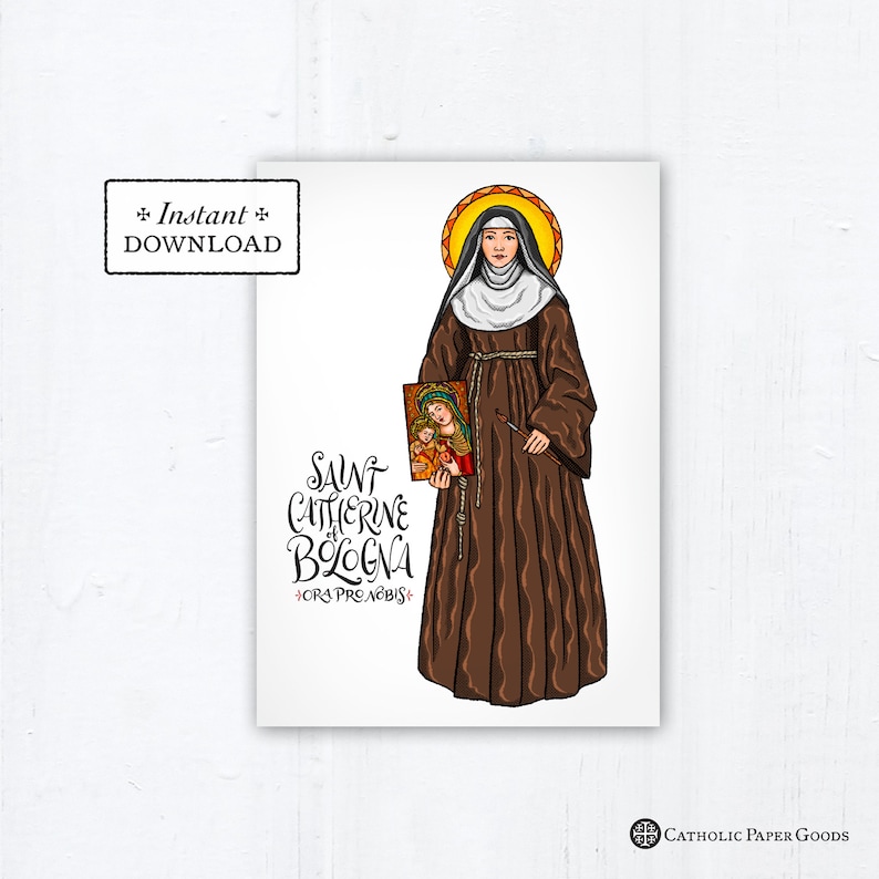 Saint Catherine of Bologna Card, Art Print, Instant Download, PDF 5x7 Printable Saint Print Confirmation Gift Baptism Catherine of Bologna image 1
