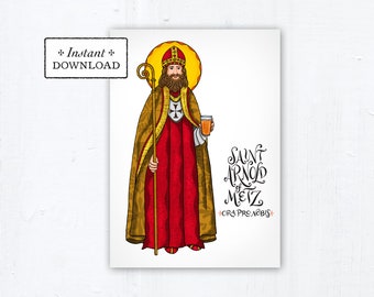 Saint Arnold of Metz Card, Art Print, Instant Download, DIY Downloadable PDF 5"x7" Catholic Saint Printable Confirmation Gift St Arnulf Metz