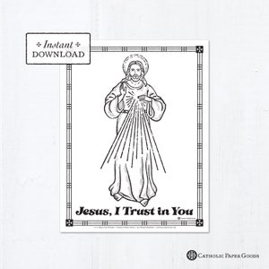 Catholic Coloring Page - The Divine Mercy - Jesus I Trust in You - Printable Coloring Page - Digital - PDF