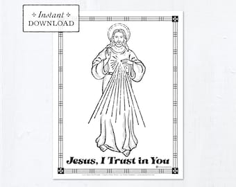 Catholic Coloring Page - The Divine Mercy - Jesus I Trust in You - Printable Coloring Page - Digital - PDF