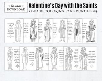 Catholic Saints Valentine's Day Coloring Pages Set 3: Printable Party Activity (PDF)