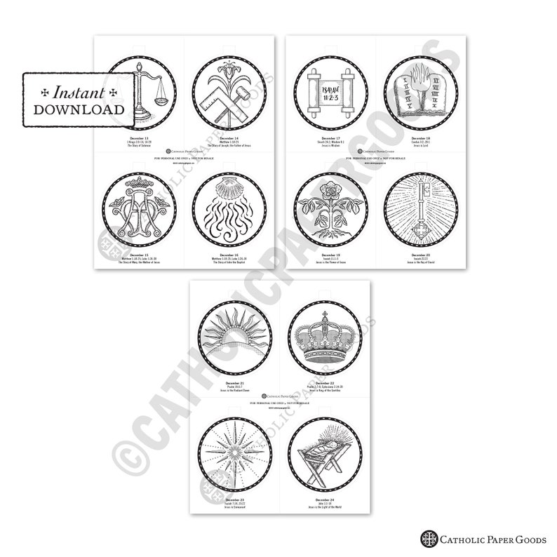 24 Jesse Tree Printable Ornaments PDF, Coloring Page Ornaments ...