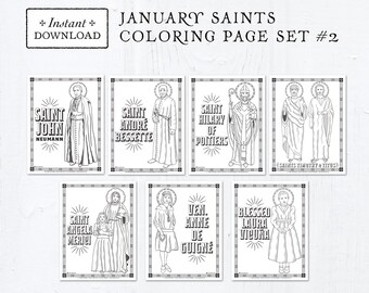 Catholic Coloring Pages - January Saints Set #2 - Bundle of 7 - Catholic Saints - Printable Coloring Pages - Digital - PDF Download