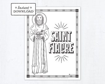 Catholic Coloring Page, Saint Fiacre Coloring Page, Catholic Saints, Printable Coloring Page, Digital Coloring Page, PDF